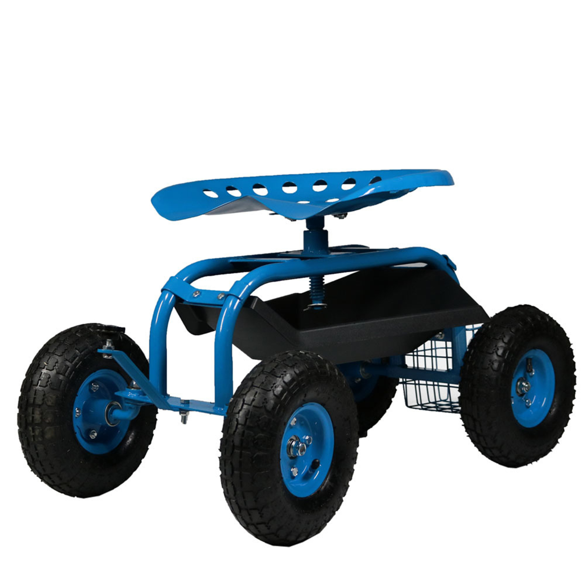 Sunnydaze Decor, Rolling Garden Cart with Seat Basket - Blue, Load Capacity 300 lb, Model# QH-CRS953-BL